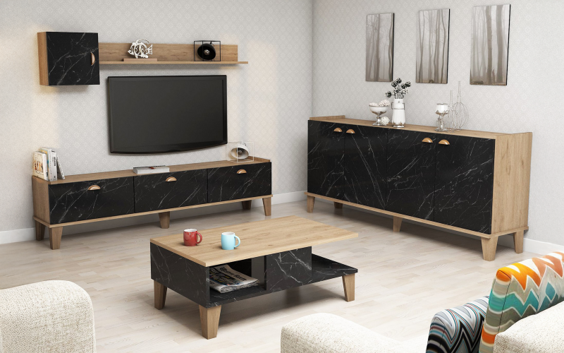 Set living Adore, stejar + marmura neagra  1