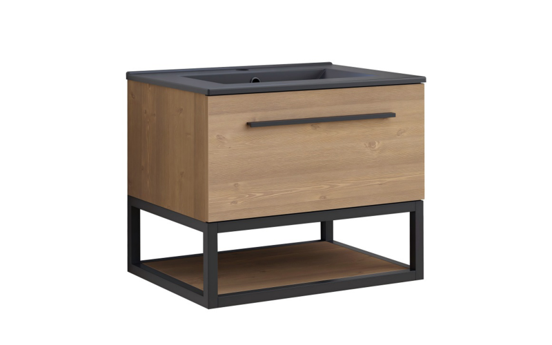 PVC dulap cu chiveta pentru baie ICP6050-039 Simon, negru mat + natural  1