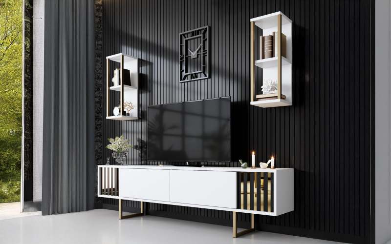 Modul TV + 2 buc. etajera Linus, alb  1