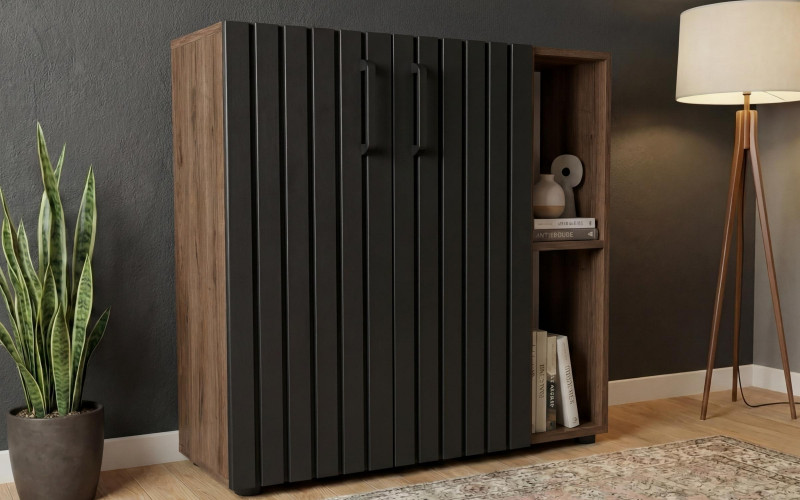 Комод Никон, темный скандинавский дуб + черный матовый  1