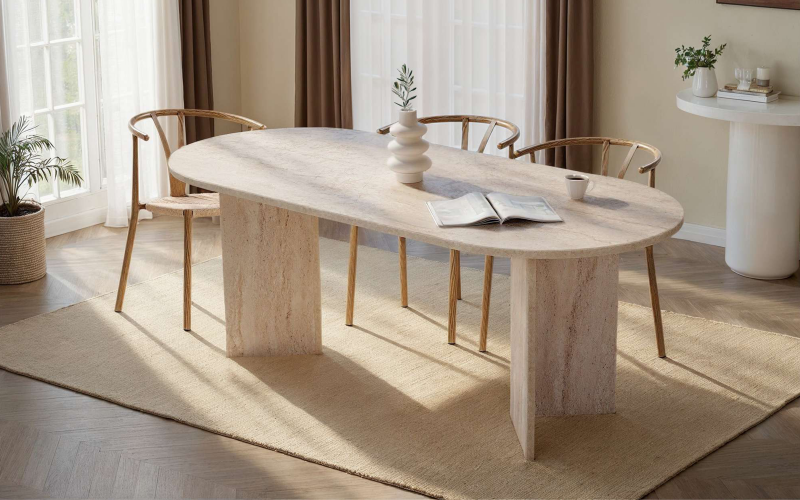 Masa dining Sabela, decor travertin  1