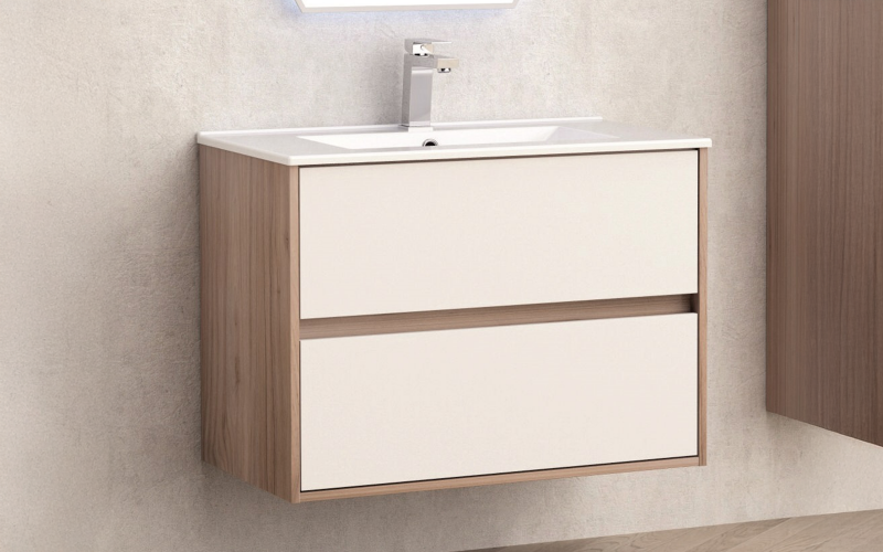 Dulap PVC pentru baie cu chiuveta ICP7555, alb + natural  1