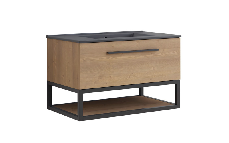 PVC dulap cu chiveta pentru baie ICP8050-039 Simon, negru mat + natural  1