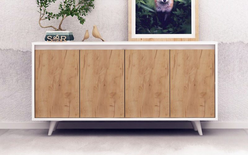 Comoda Norsa, alb + stejar  1