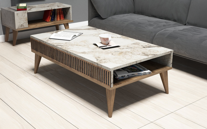 Masuta de cafea Milan, nuc + alb  1