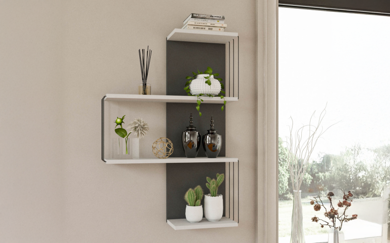 Etajera Bely, alb + antracit  1