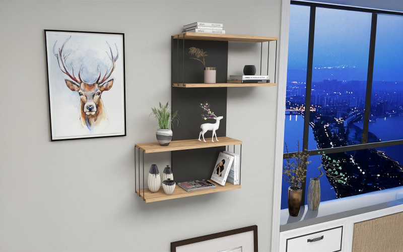 Etajera Desta, antracit + stejar  1