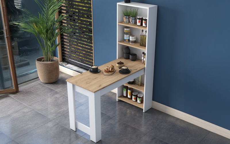 Masa dining + etajera Sento, nuc + alb  1