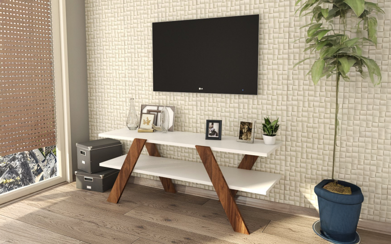 Modul TV Baril, alb + nuc  1