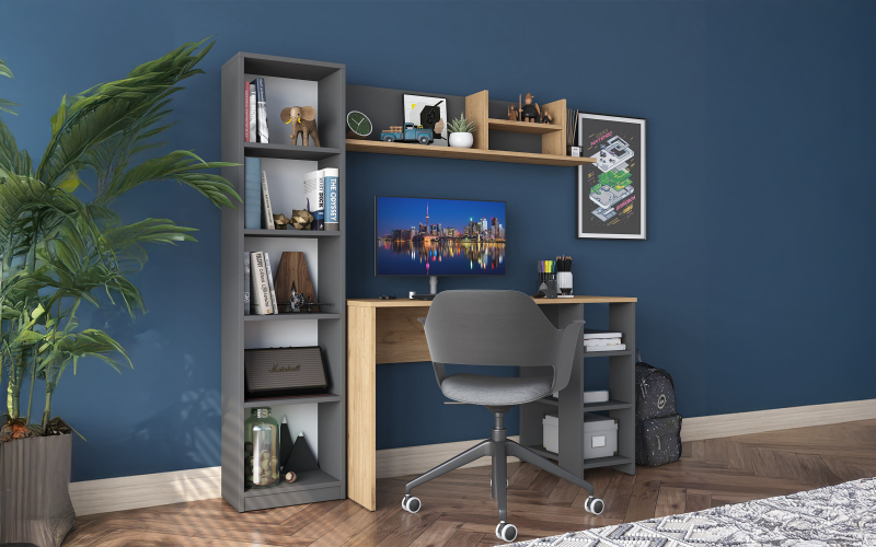 Письменный стол + стеллаж Гарри, орех + антрацит  1