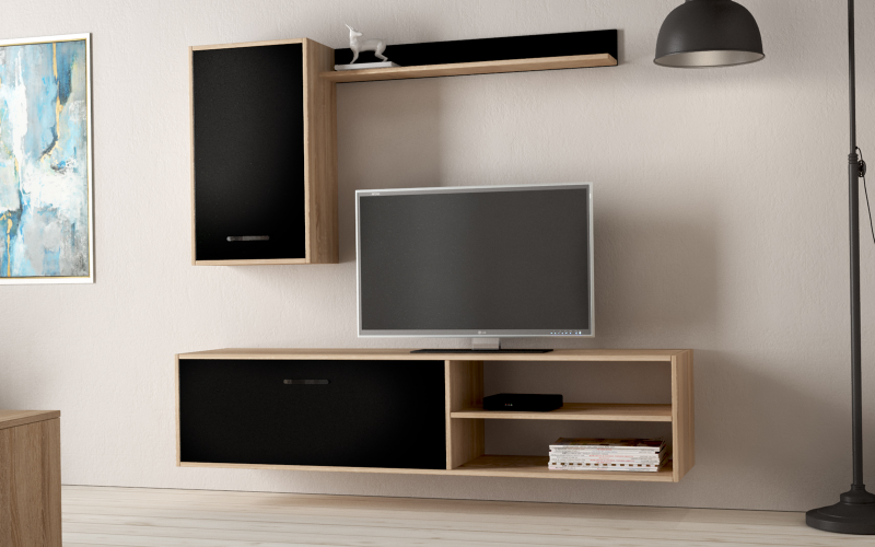 Biblioteca Remisa, sonoma + negru mat  1