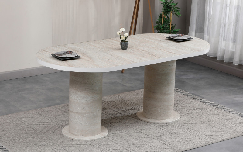 Masa dining Domina, decor marmura travertin  1