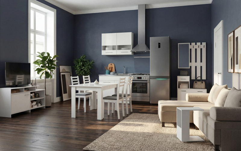 Apartament Blanca, stejar sonoma + alb lucios  1