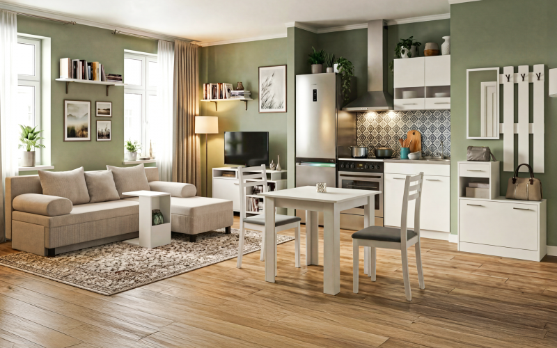 Apartament Bianca 2, bej deschis + alb lucios + alb cu sezut gri  1