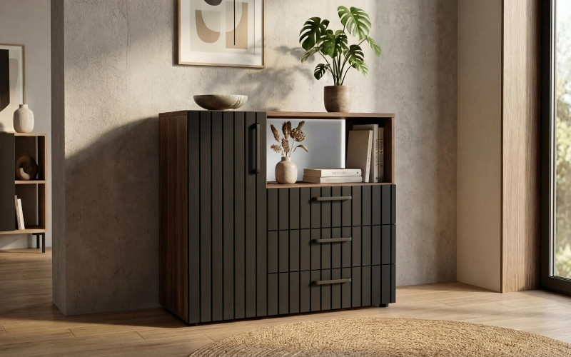 Comoda Barx, stejar scandinav inchis + negru mat  1