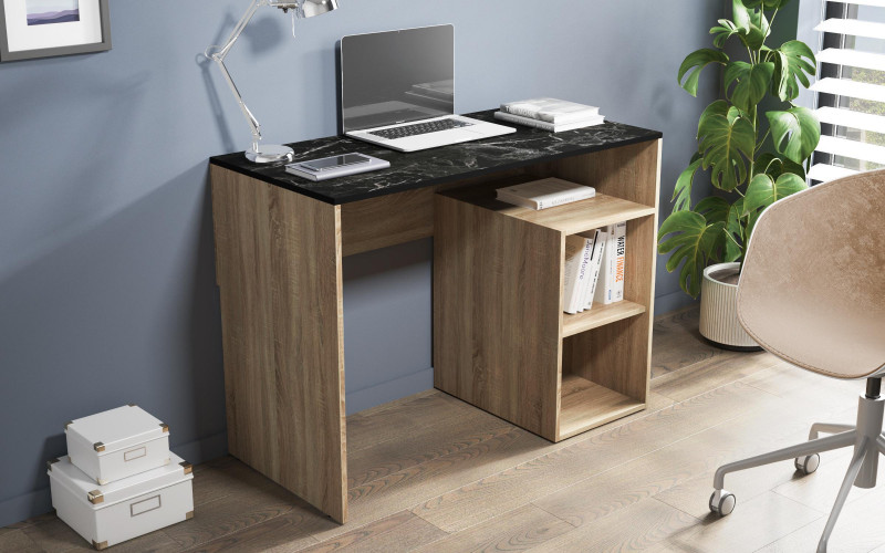 Birou Renso, stejar sonoma + decor marmura Tunis  1