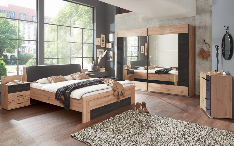 Set dormitor Velano pentru saltea 180/200, stejar artisan + gri metalic  1