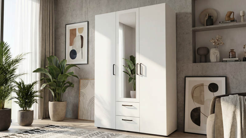 Dulap cu bara pentru umerase si rafturi Bruno M 2, alb  1