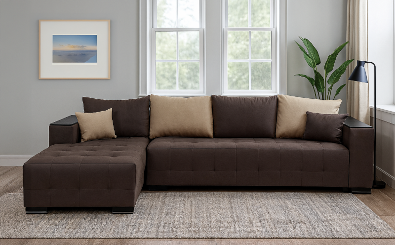 Coltar extensibil Melvin cu brat mini etajera, maro + bej  1