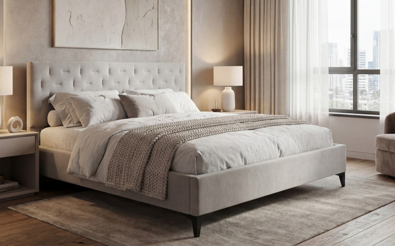 Pat dublu tapitat 160/200 Dalia, bej deschis  1