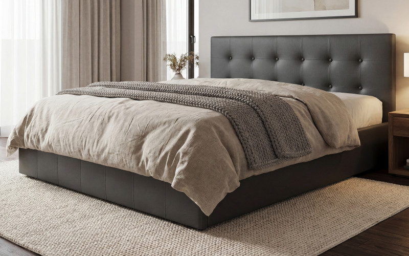 Pat dublu tapitat 160/200 Destiva, gri inchis  1