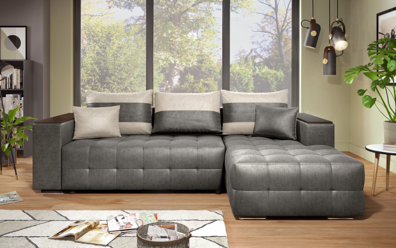 Coltar extensibil Melvin S cu  brat mini etajera, gri + bej deschis  1