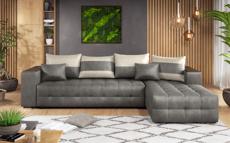 Coltar extensibil Melvin cu  brat mini etajera, gri + bej deschis  1