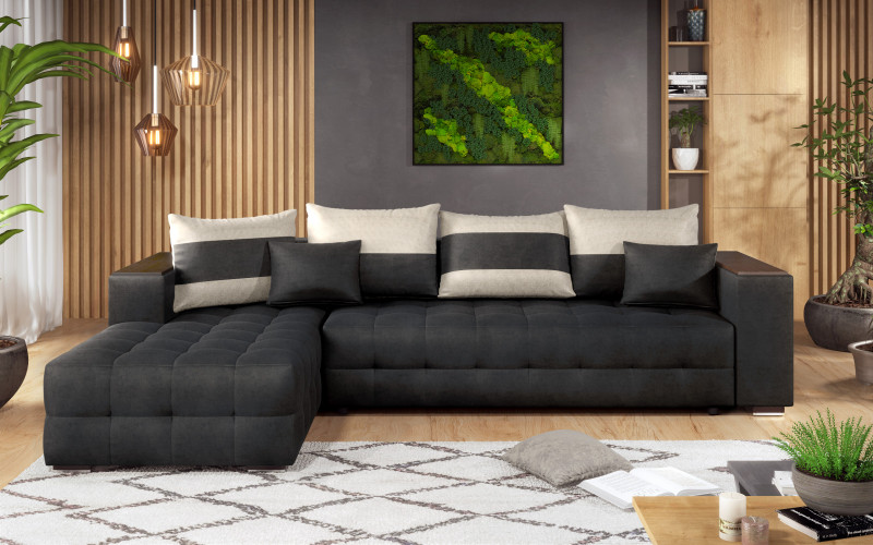 Coltar extensibil Melvin cu  brat mini etajera, negru + bej deschis  1
