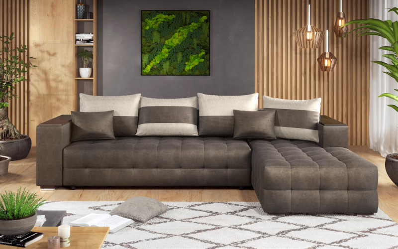 Coltar extensibil Melvin cu  brat mini etajera, maro inchis + bej deschis  1