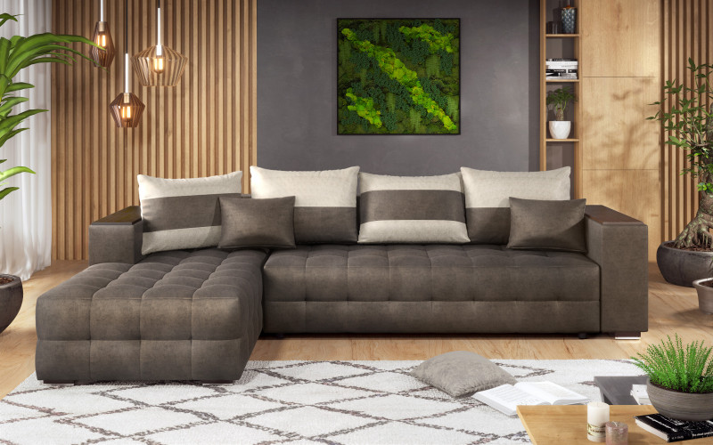 Coltar extensibil cu brat etajera Melvin, maro inchis + bej deschis  3