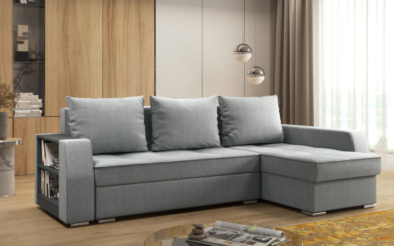 Coltar extensibil Navaro + brat mini etajera, alb-negru melange  1