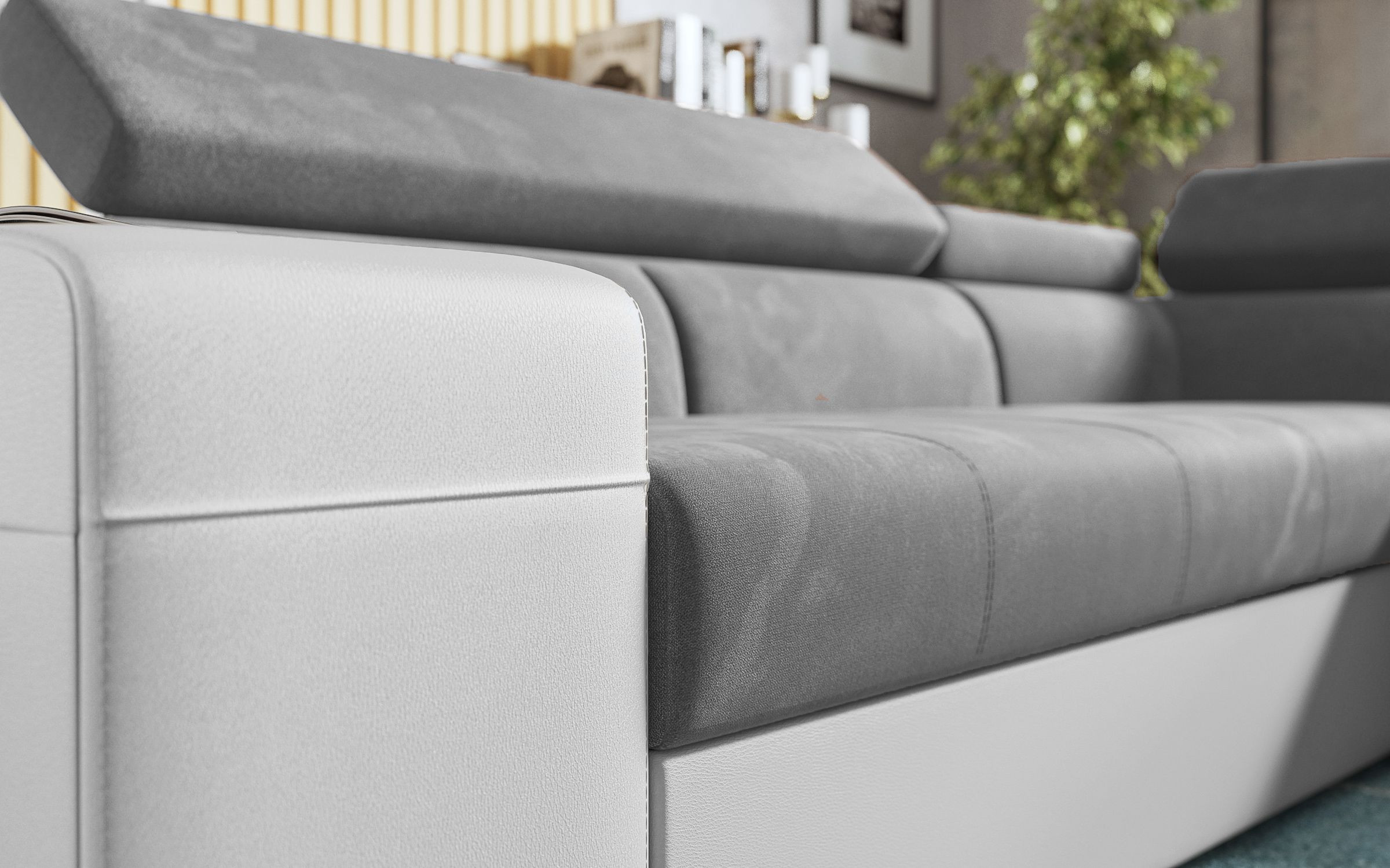 Coltar extensibil Amirei + 2 taburete, gri + piele alba  5