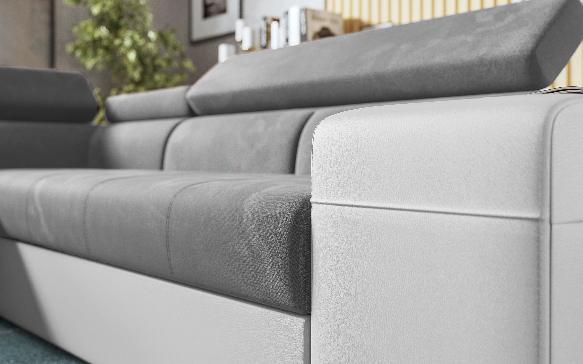 Coltar extensibil Amirei + 2 taburete, gri + piele alba  5