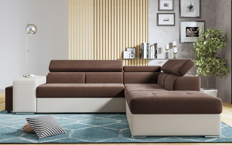 Coltar extensibil Amirei + 2 taburete, maro + piele bej  1