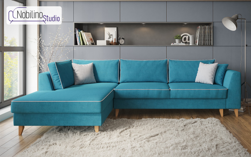 Coltar extensibil Bolonia, albastru lazur + gri deschis  1