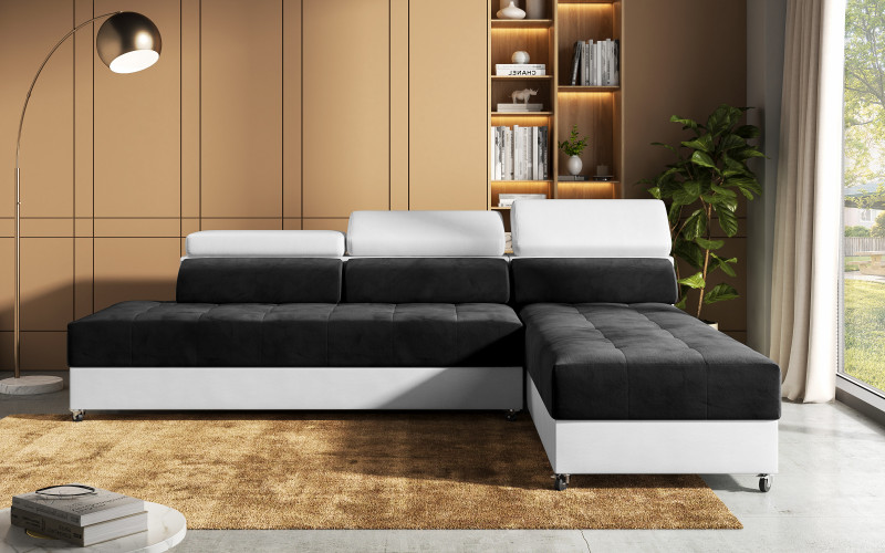 Coltar pentru living Galans, grafit + piele alba  1