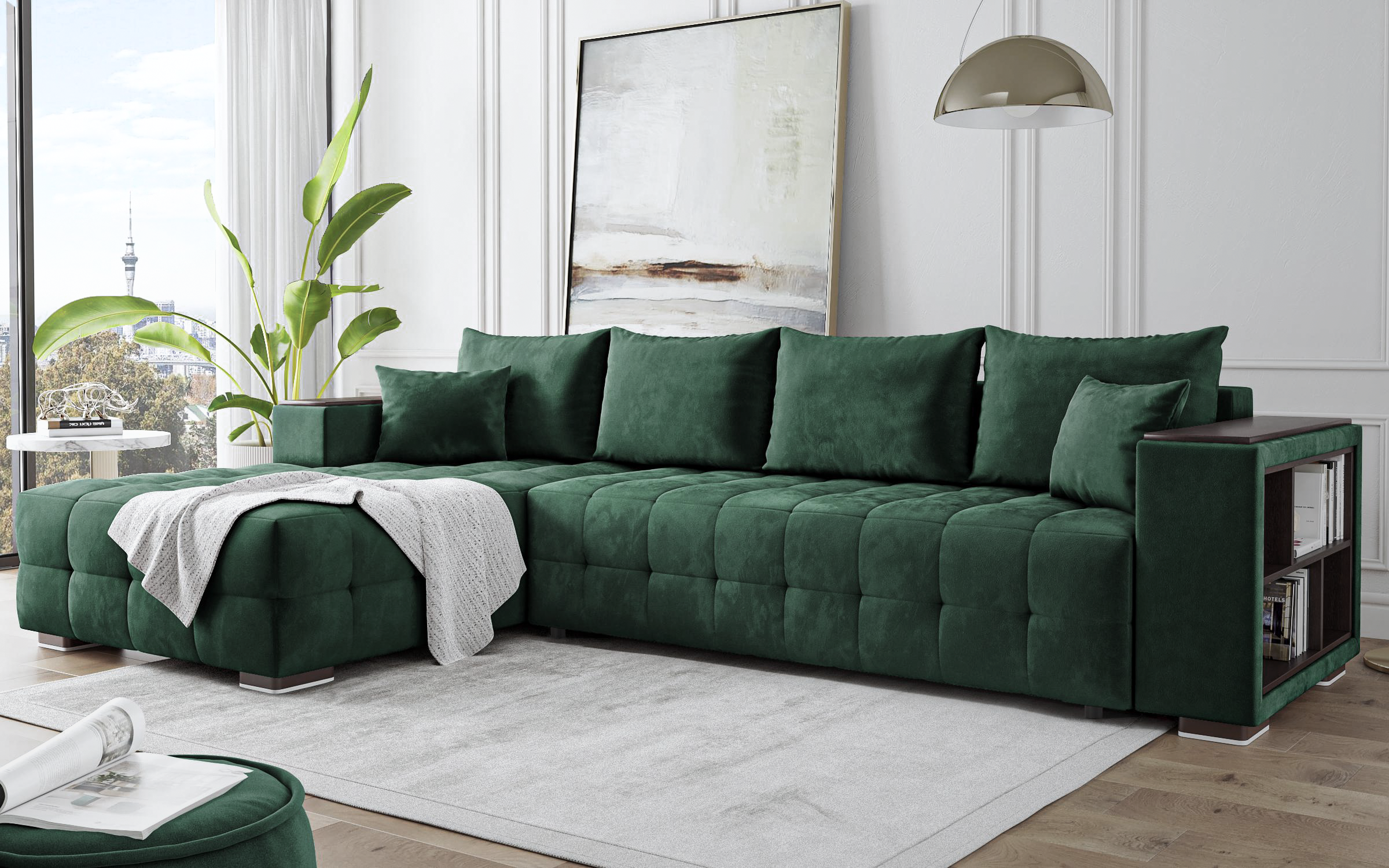 Coltar Melvin Spring cu sezlong + brat mini etajera, verde  3