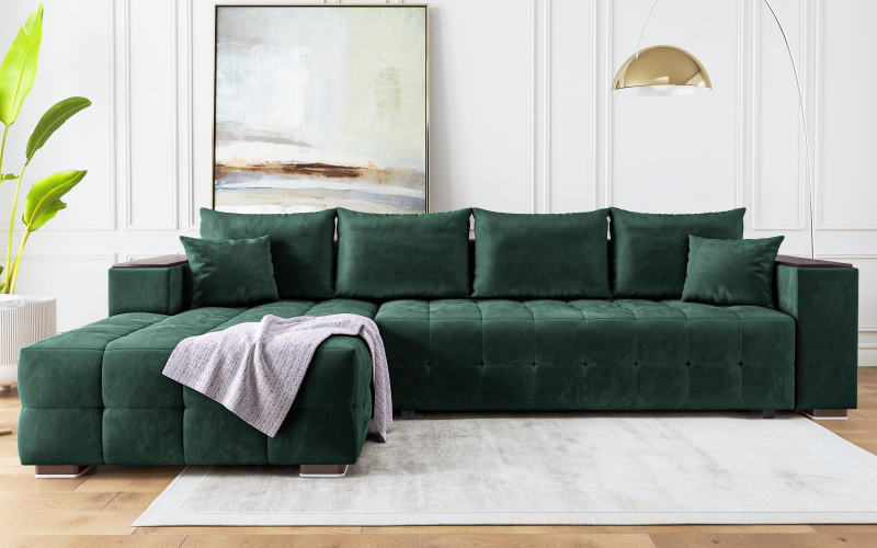 Coltar Melvin Spring cu sezlong + brat mini etajera, verde  1