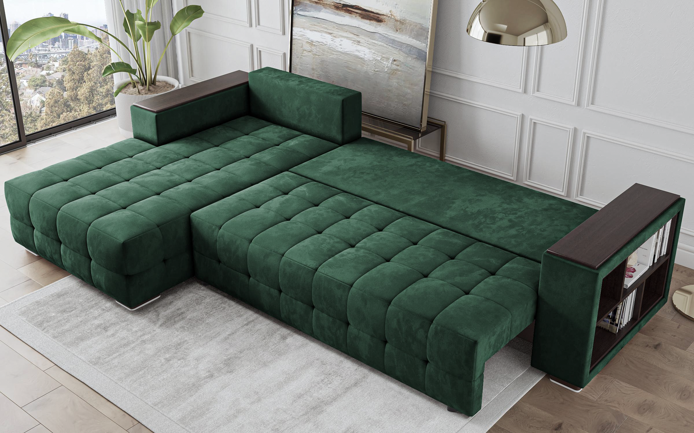 Coltar Melvin Spring cu sezlong + brat mini etajera, verde  6