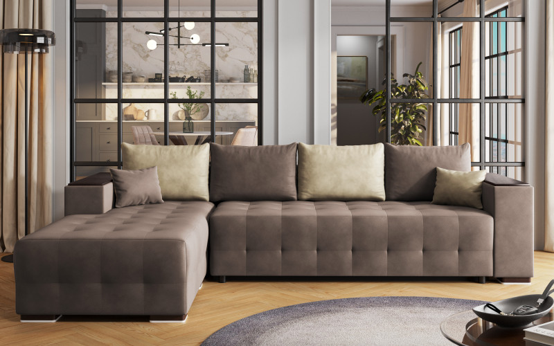 Coltar extensibil Melvin Spring cu brat mini etajera, maro + bej  1