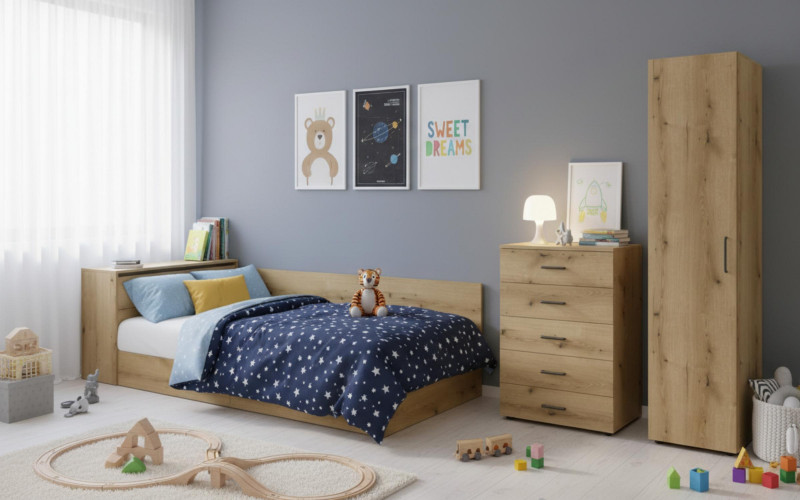 Set mobilier pentru camera copilului 120/190 Evora Classic, stejar evoc + negru  1