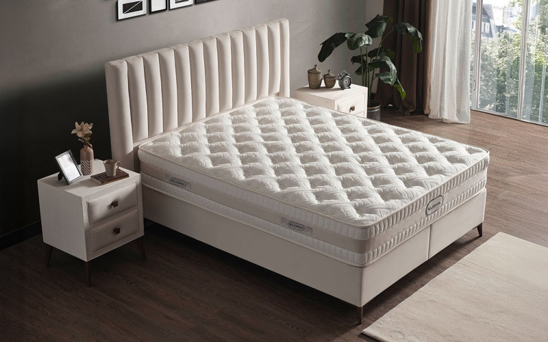Pat dublu Boxspring 160/200 Elona + saltea, crem  1