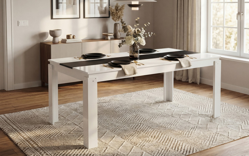 Masa dining Fenix 160, alb + negru lucios  1