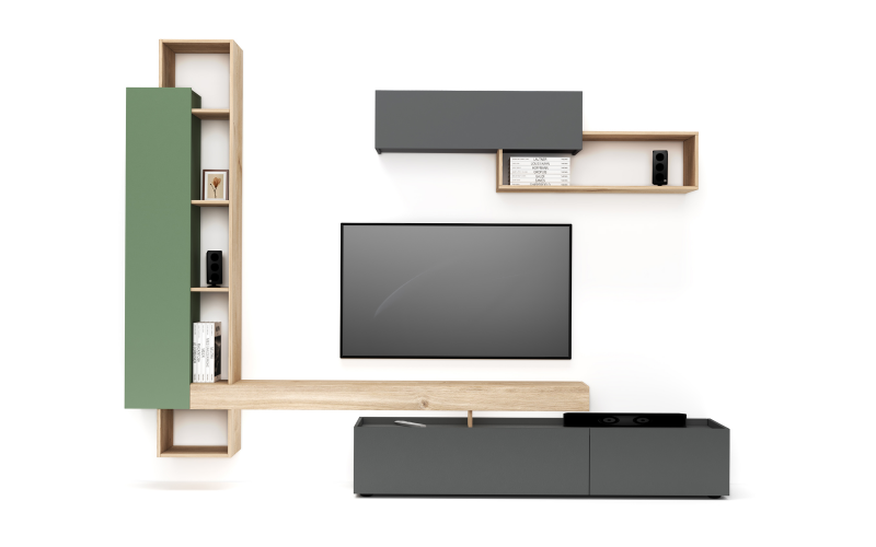 Biblioteca Aversa, stejar cupru + antracit + verde  1