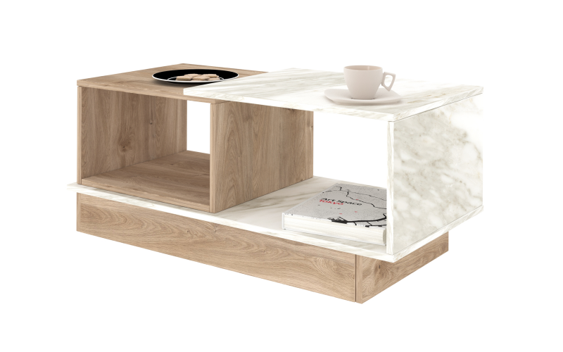 Masuta de cafea Bonsi, stejar cupru + marmura alba  1