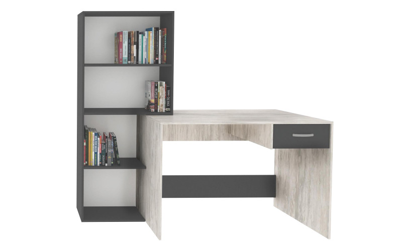 Birou cu etajera Maloun, alb + antracit  1