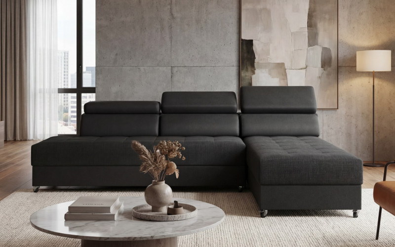 Coltar pentru living Galans Nova, gri inchis + negru  1