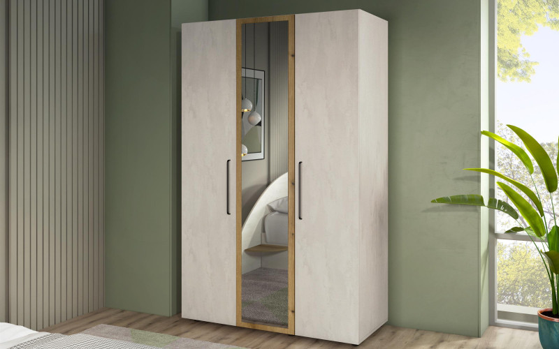 Трехстворчатый шкаф с зеркалом Аура, шелк + дуб эвок  1