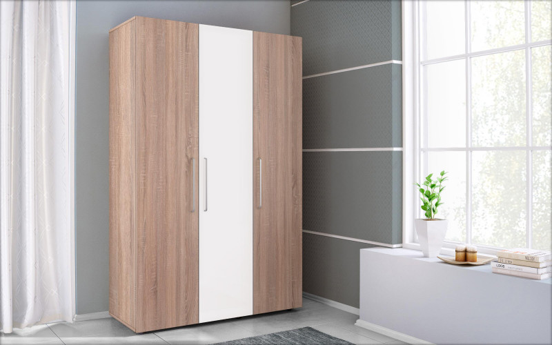 Трехстворчатый шкаф Офелия, дуб сонома + белый  1