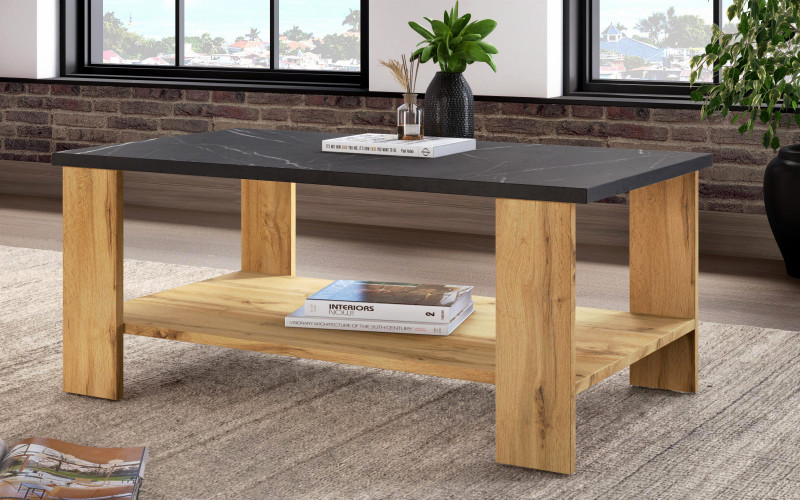 Masuta de cafea Nesta, stejar wotan + decor marmura Tunis  1